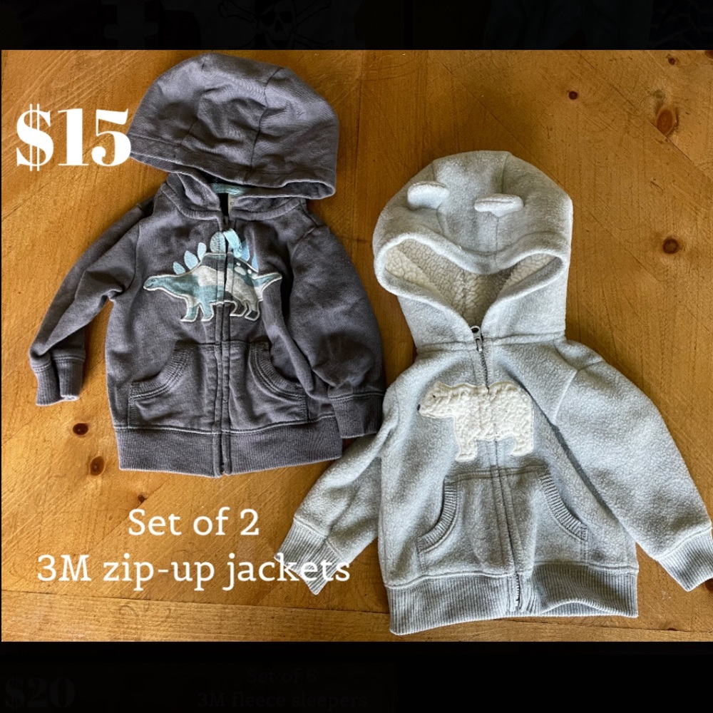 SET OF 2 - BABY BOY ZIP-UP HOODED JACKETS - 3MO